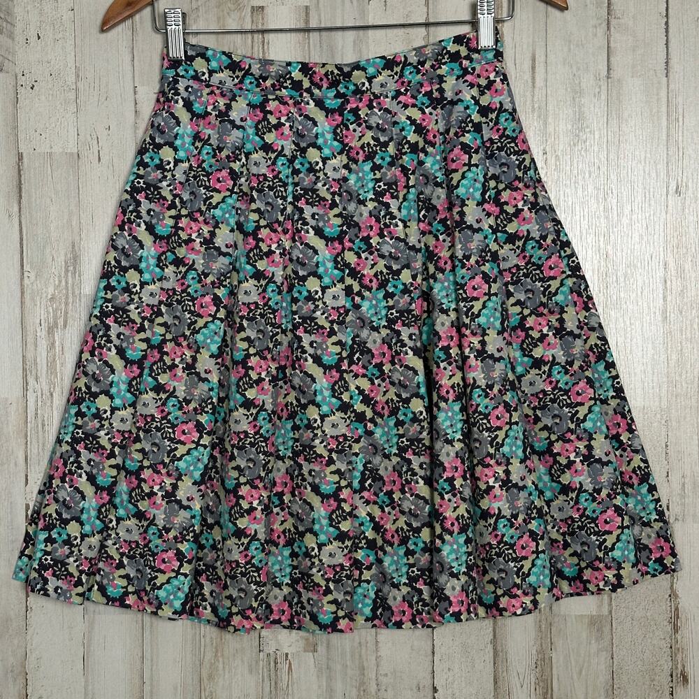 Vtg Laura Ashley 100 Cotton Floral Pleated Skirt Sz 10 Preppy Cottage Twee EUC